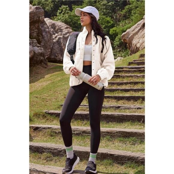 Womens Fuzzy Fleece Jacket Button Down Sherpa Coats Casual Winter Warm Outerwear - Picture 5 of 7